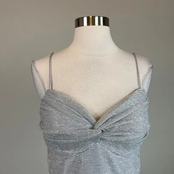 AQUA Sparkly Sleeveless A-Line Evening Gown Metallic Silver Size 10 Formal Dress - Picture 6 of 10